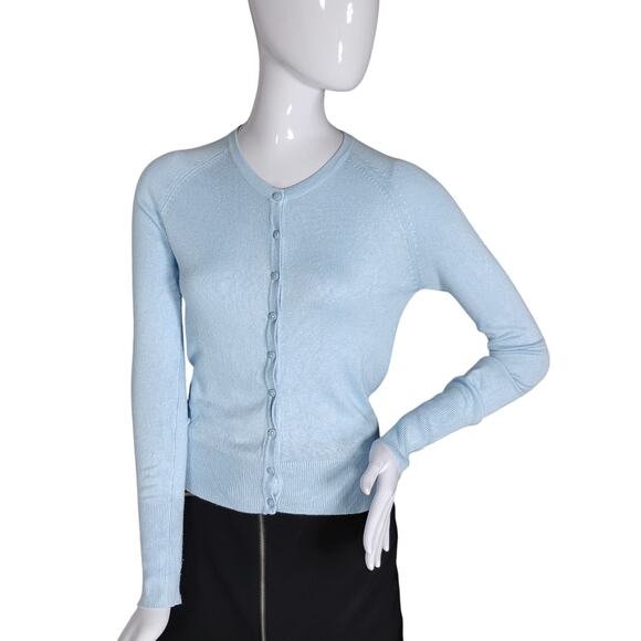Atmosphere Fine Knit Sweater Size Small Light Blue Button Down Long Sleeve - Picture 1 of 7